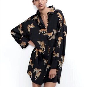 Zara Black Dress / Oversize Shirt with Tiger Print